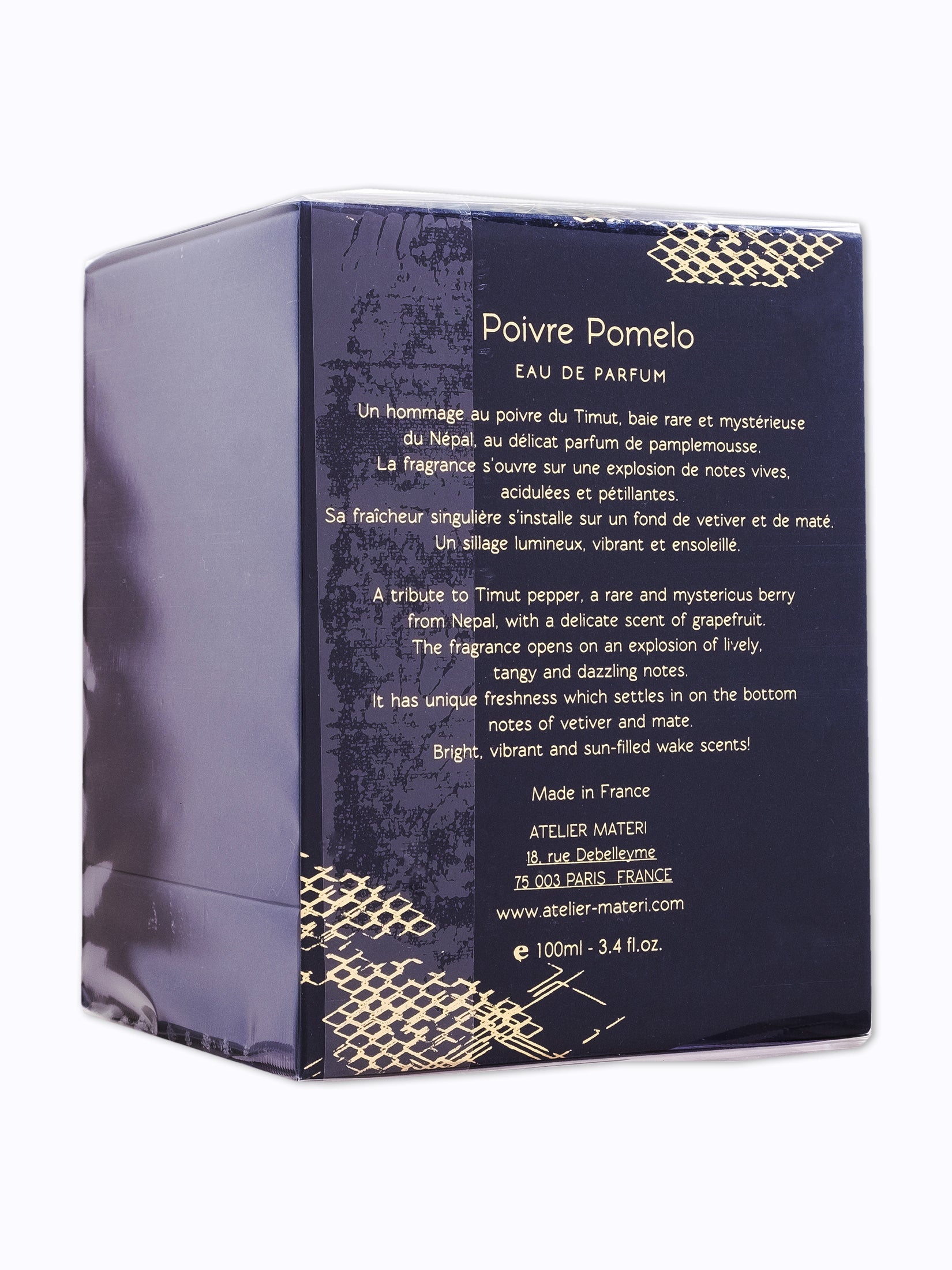 ATELIER MATERI Poivre Pomelo Perfume Unisex — EdP 100ml Packaging Back View