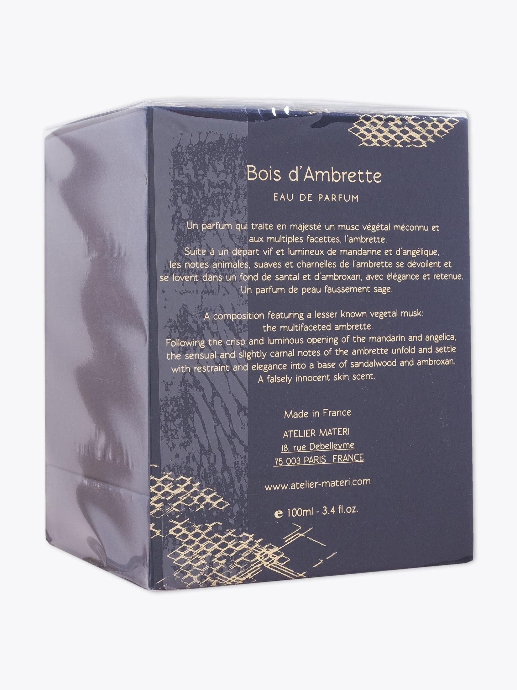 ATELIER MATERI Bois d'Ambrette — packaging back view