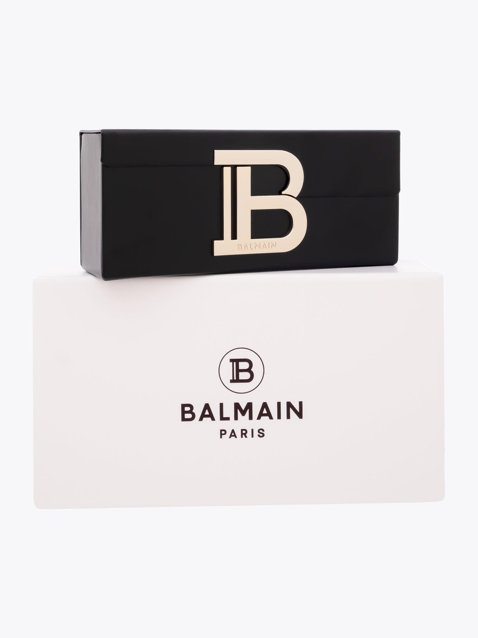 BALMAIN B-III — Sunglasses — Black box and case front view