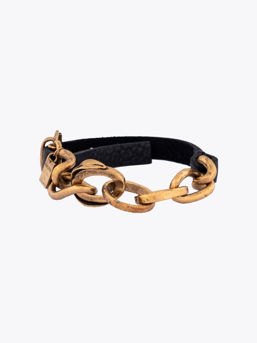 Goti BR2043 Gold-Plated Silver/Leather Chain Bracelet Front View